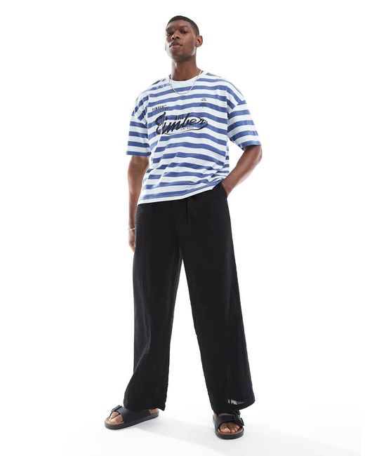 Camiseta A Rayas Azules Y Blancas De Corte Cuadrado Extragrande Con Hombros Caídos Y Estampado En La Espalda De ASOS de hombre de color Blue