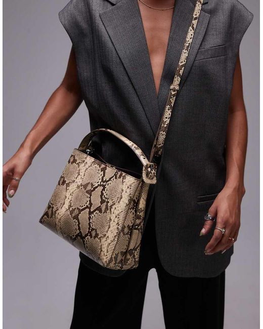Bolso De Mano Con Estampado De Serpiente Y Correa Ajustable De de Mango de color Gris Lyst