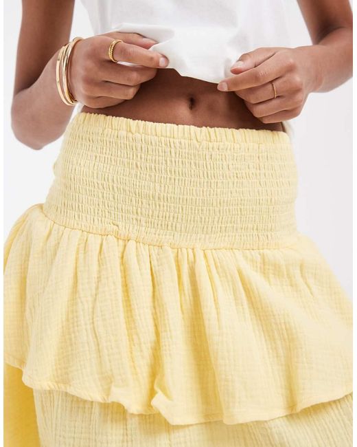 Vero Moda Natural Shirred Waist Ruffle Him Cheesecloth Mini Skirt