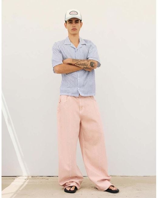 Pull&Bear Blue Short Sleeve Poplin Shirt for men