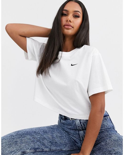 Nike Mini Swoosh Crop T-shirt in White Lyst