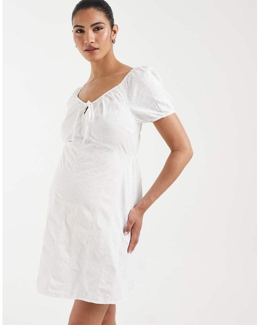 Vero Moda White Cotton Broderie Puff Sleeve Milkmaid Mini Dress