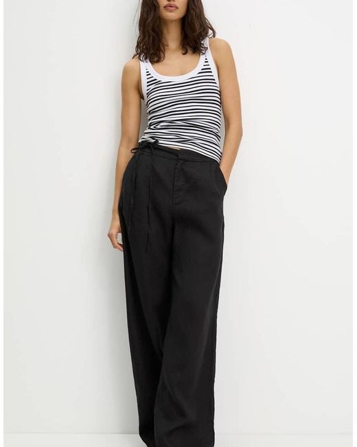 Pull&Bear Black 100% Linen Trousers