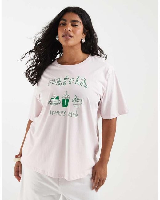 ONLY Pink Oversized T-shirt With Matcha Print