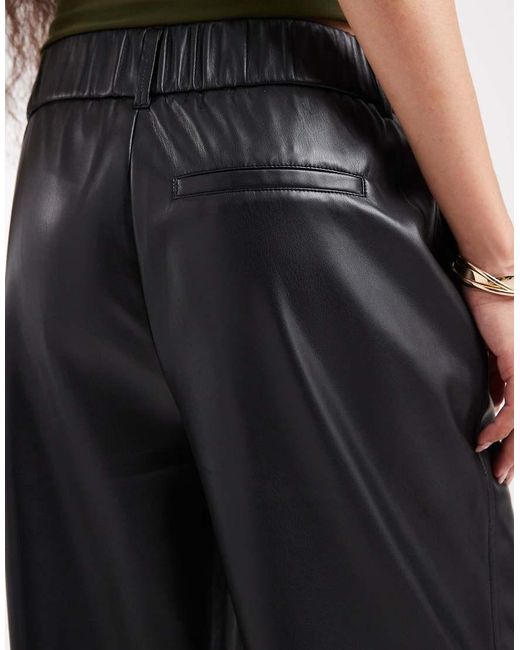 Only Petite Black Wide Leg Faux Leather Trousers