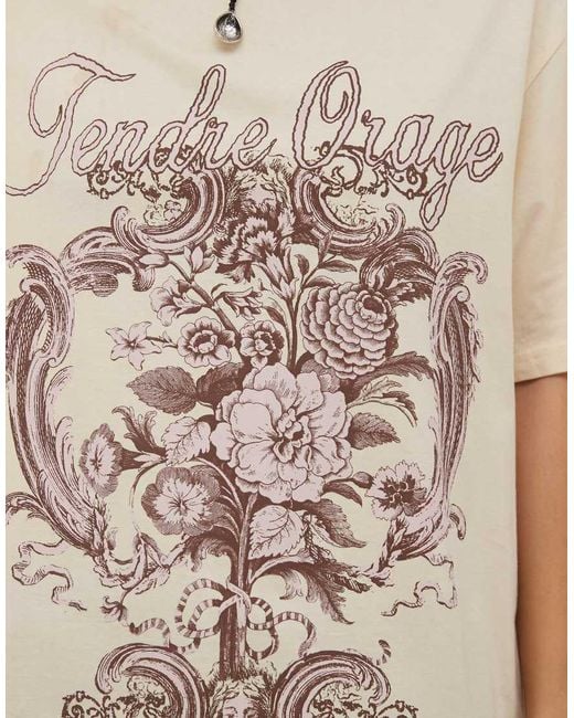 Monki Natural Oversized Floral Graphic T-shirt