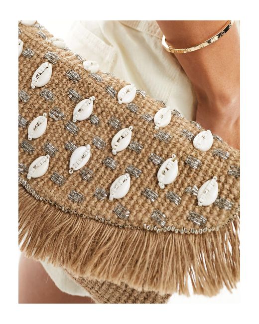 Glamorous White Embellished Shell Beachy Clutch Bag