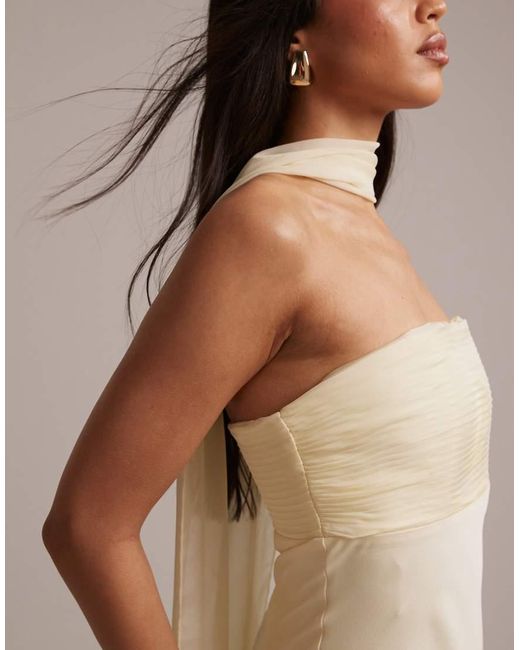 Six Stories Natural Bridesmaids Chiffon Bandeau Scarf Detail Maxi Dress