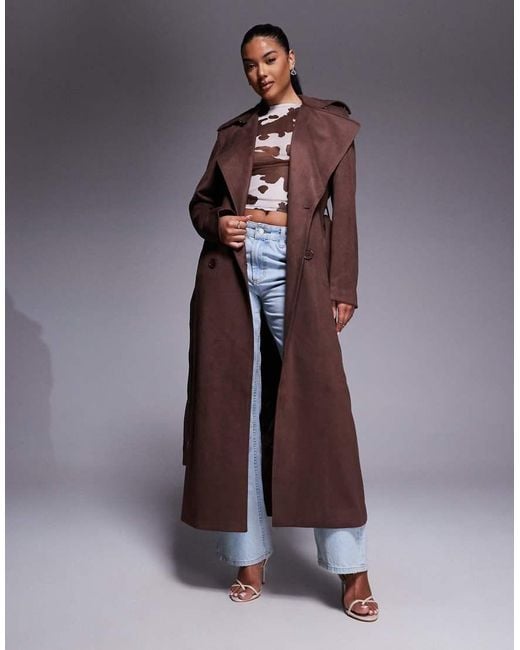 Bardot Brown Kira Faux Suede Trench Coat