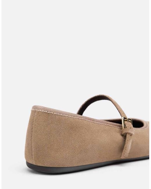 Stradivarius White Leather Mary Jane Ballet Flats