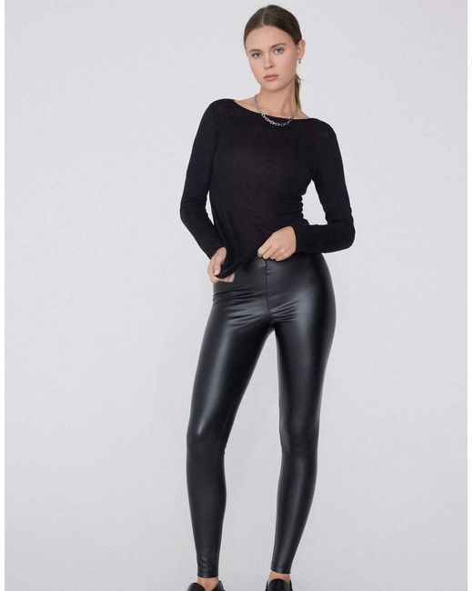 Tezenis Gray Leather-Effect Thermal Leggings