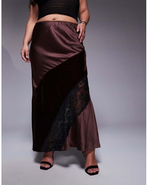 ASOS Black Asos Design Curve Velvet And Lace Mix Satin Maxi Skirt
