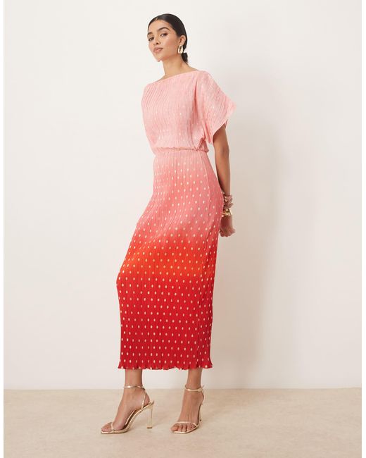 Never Fully Dressed Red Tilly Off Shoulder Plisse Maxi Dress
