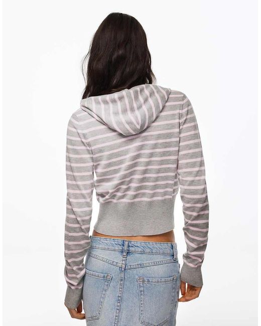 Bershka Gray Striped Zip-up Hoodie