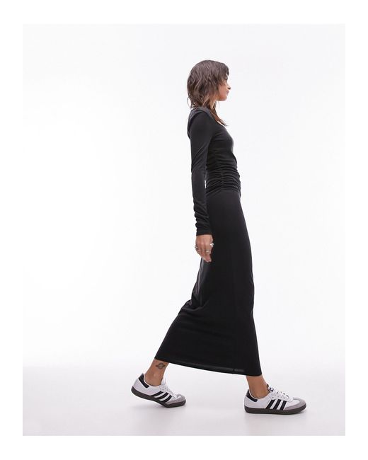 TOPSHOP Black Super Soft Cupro Long Sleeve Midi Dress