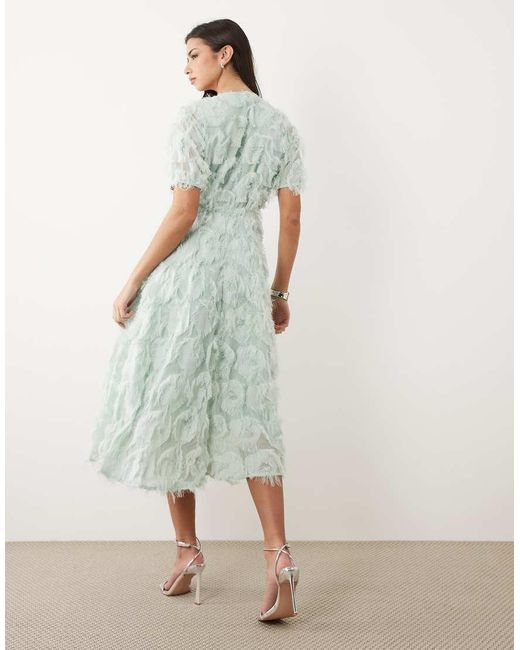 Y.A.S Green Textured V Neck Midi Dress