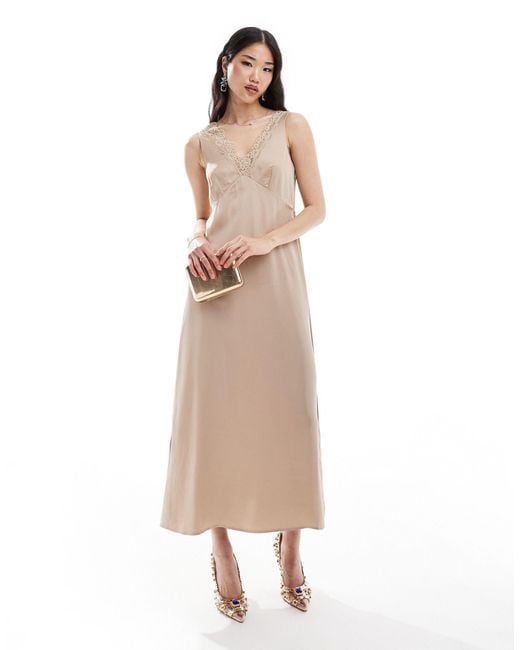 & Other Stories Natural Midaxi Slip Dress With Lace Trim Detail