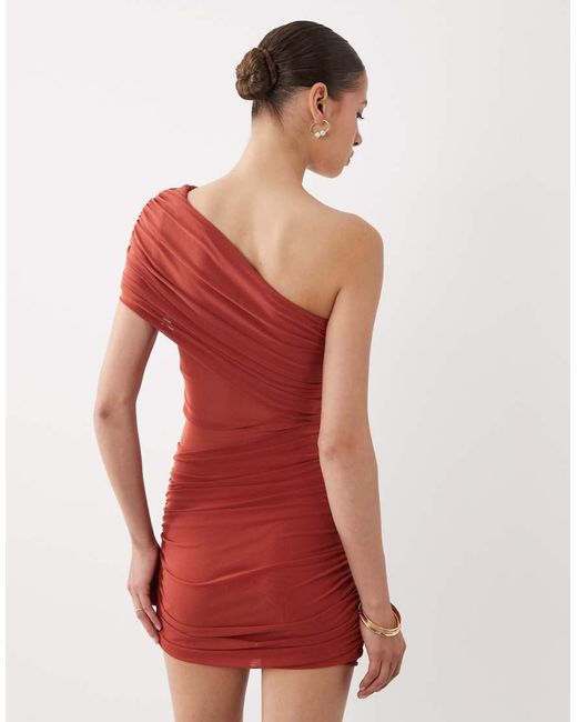 SNDY'S Red Premium Jersey One-shoulder Mesh Insert Mini Dress