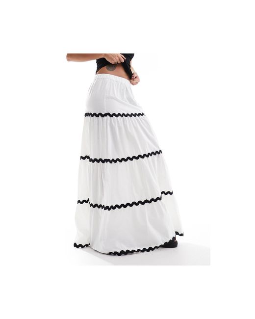 ASOS White Tiered Maxi Skirt With Rick Rack Detail