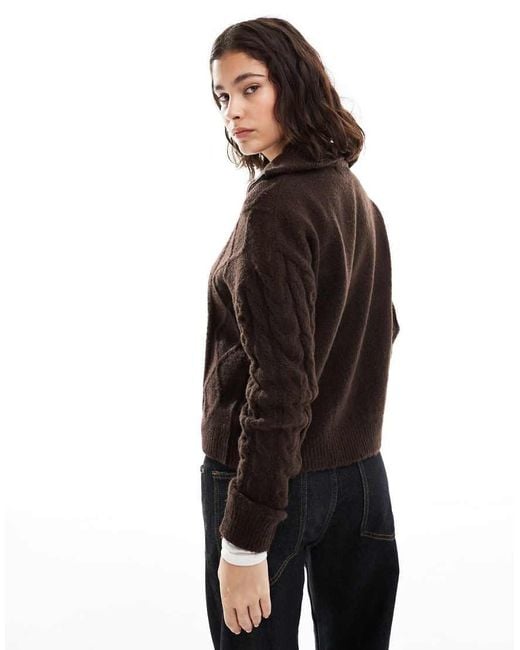 Brave Soul Black Half Zip Cable Knit Jumper