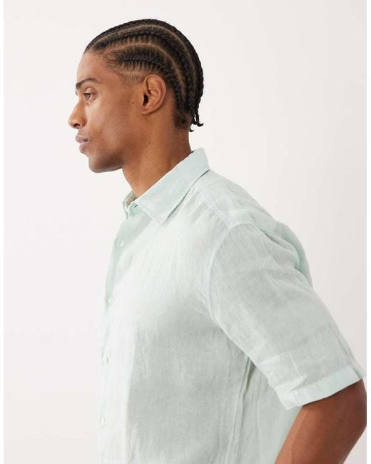 Boss White Hugo Boss Regular Fit Linen Short Sleeve Button Up Shirt for men
