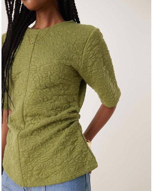 ASOS Green Floral Jacquard Top With Ruched Waist Detail