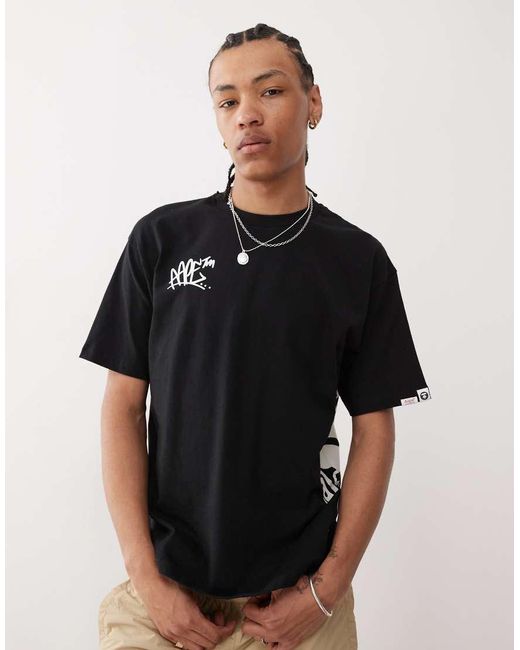 Camiseta Negra De Corte Cuadrado Con Estampado Posicional De Monopatín Y Logo De Aape By A Bathing Ape de hombre de color Black