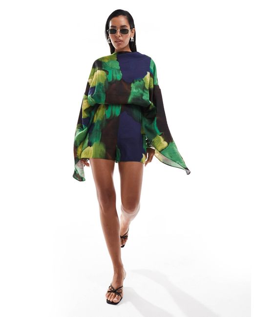 ASOS Green Batwing Overlay Playsuit