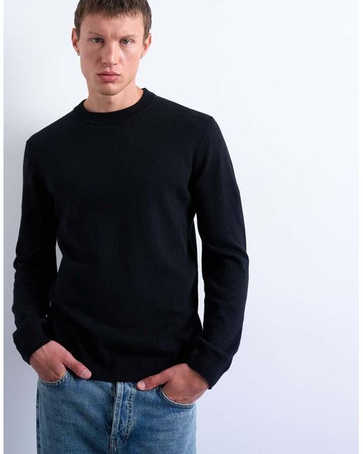 Jersey Básico Con Cuello Redondo De Punto De Topman de hombre de color Black