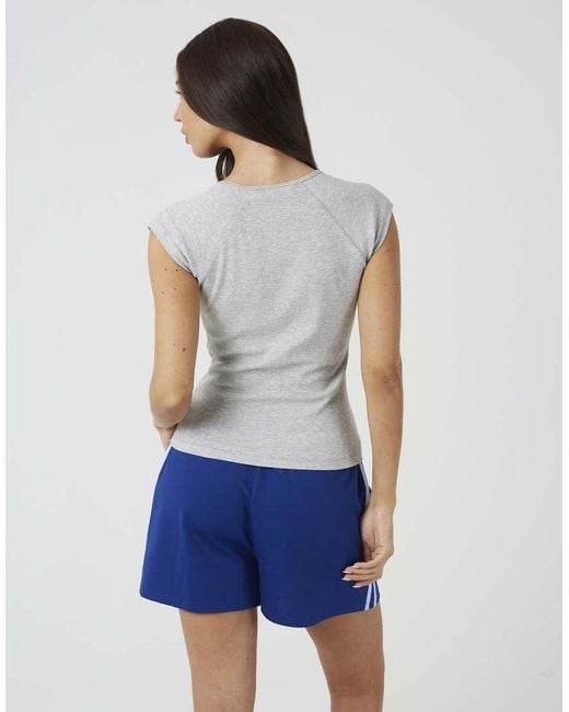 Brave Soul Blue Cap Sleeve V-Neck Fitted T-Shirt