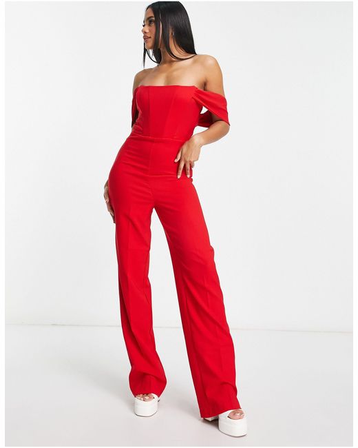 Trendyol Off The Shoulder Corset Jumpsuit in Red | Lyst