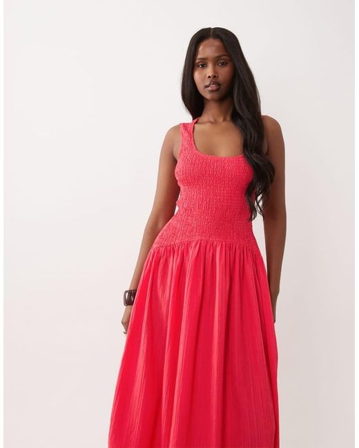 ASOS Crinkle Scoop Neck Maxi Sundress With Shirred Waist