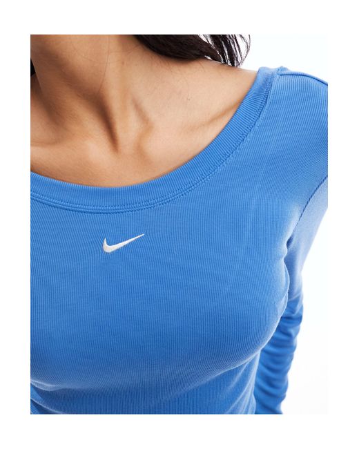 Nike Blue Mini-ribbed Long Sleeve Scoop Back Top