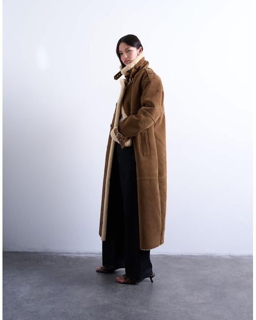 TOPSHOP Multicolor – longline-pilotenjacke hellbraun mit shearling