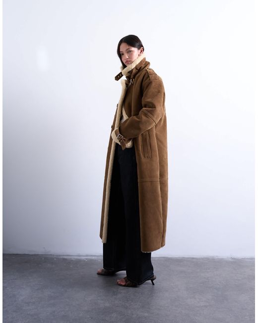 TOPSHOP Multicolor Longline Aviator Jacket With Faux Shearling