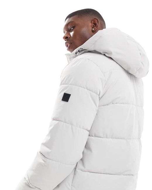Only & Sons White Padded Puffer With Hood & Utility Pockets for men