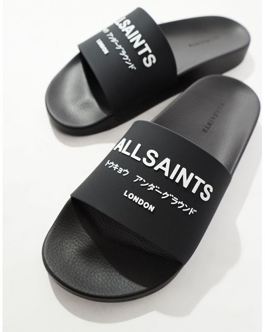 AllSaints – underground – slider aus gummi in Black für Herren