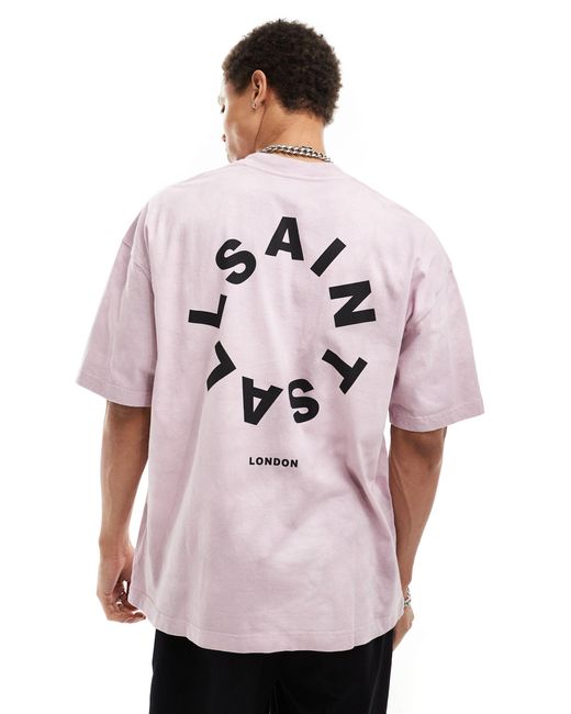 AllSaints – tierra – oversize-t-shirt mit batikmuster in Pink für Herren