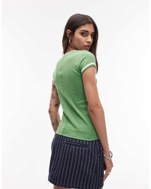 TOPSHOP Green Contrast Everyday Tee