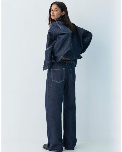 Pull&Bear Blue baggy Jeans With Drawstring