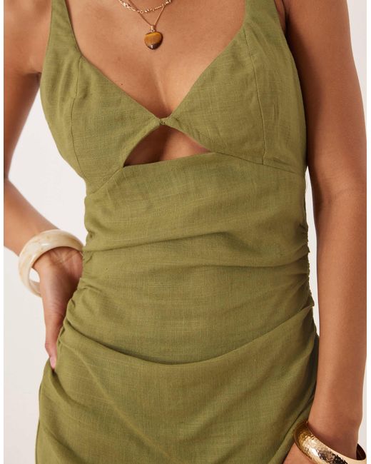 ASOS Linen Mix Maxi Sundress With Bralet Cut Out in Natural | Lyst