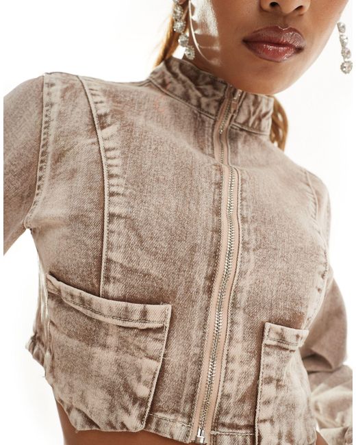 SIMMI Natural Simmi Denim Cropped Jacket Co-ord With Pocket Detail