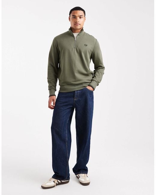 Fred Perry Green Half Zip Sweatshirt for men