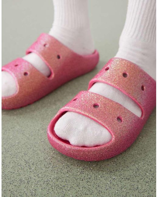 CROCSTM Pink Classic Iridescent Glitter Sandal