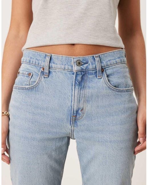Abercrombie & Fitch Blue Ultra High Rise Raw Hem Ankle Straight Jeans