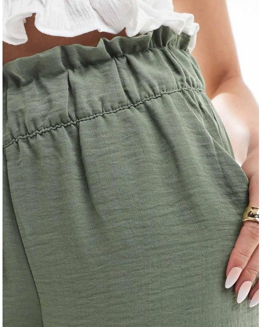 Jdy Green Paperbag Waist Wide Leg Linen Trousers
