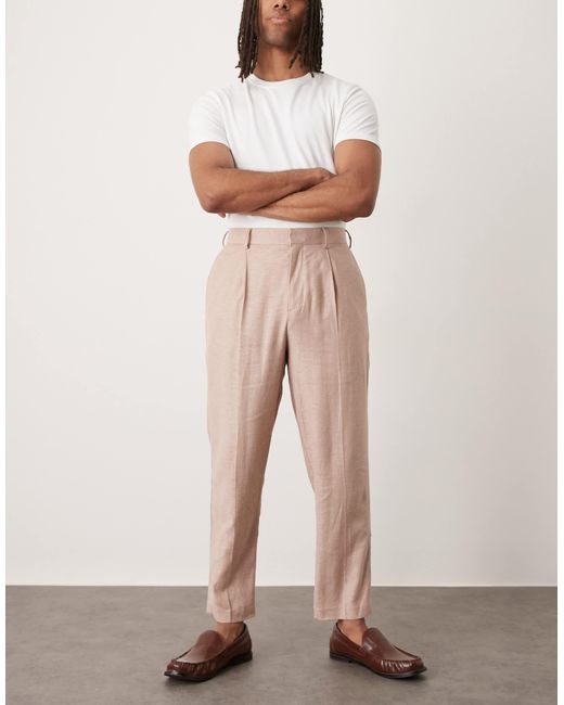 ASOS Natural Smart Relaxed Tapered Fit Trousers for men