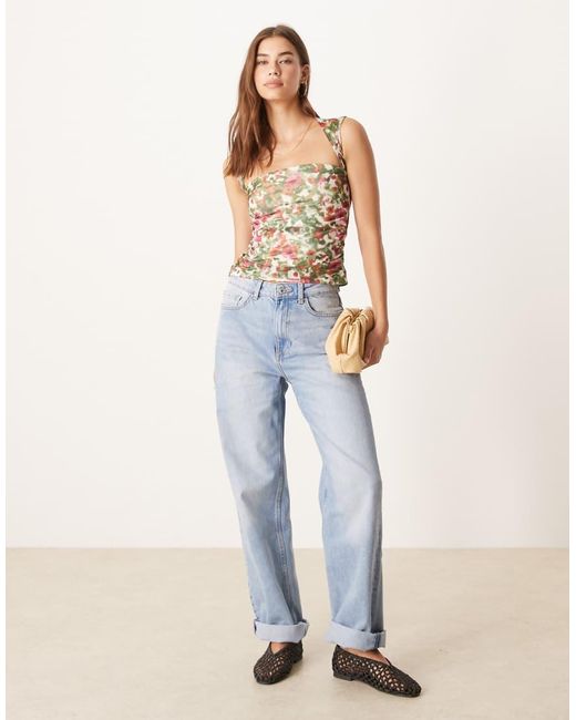 Abercrombie & Fitch Multicolor Square Neck Ruched Sleeveless Top