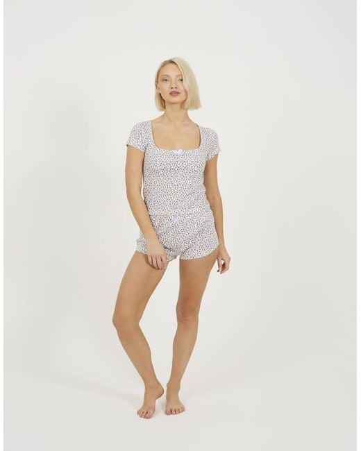 Brave Soul White Bow Detail Cropped Top And Short Pyjama Set