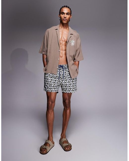 South Beach Blue Fish Print Swim Shorts for men
